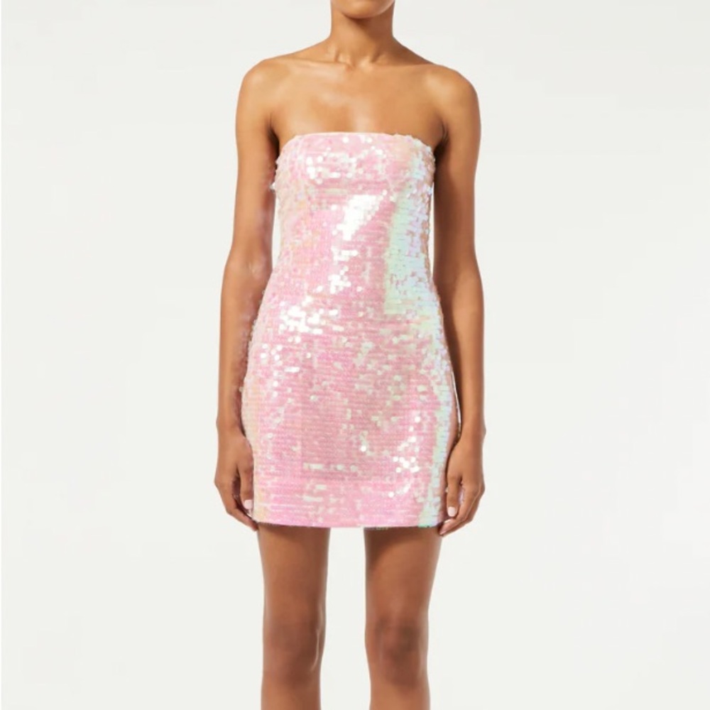 $595 NWT Rhode Giovanna Sequin Strapless Mini Dress in Pink Sz 10